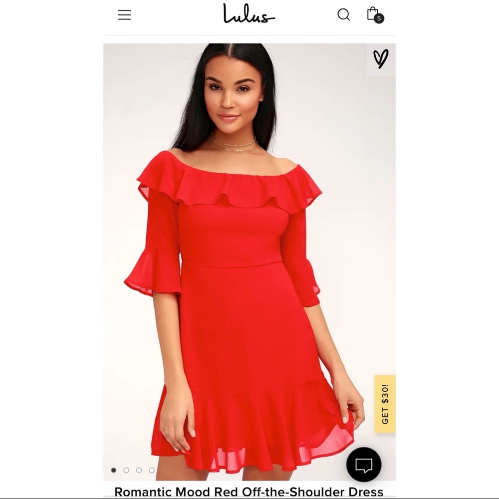 Lulus Holiday Red Off-the-Shoulder Dress